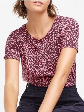 J Crew Women's Pink Leopard Cotton Tee Large NWT. AG024